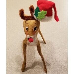 Vintage annalee mobilitee dolls rudolph 1965 reg #4904 rare with red nose & hat